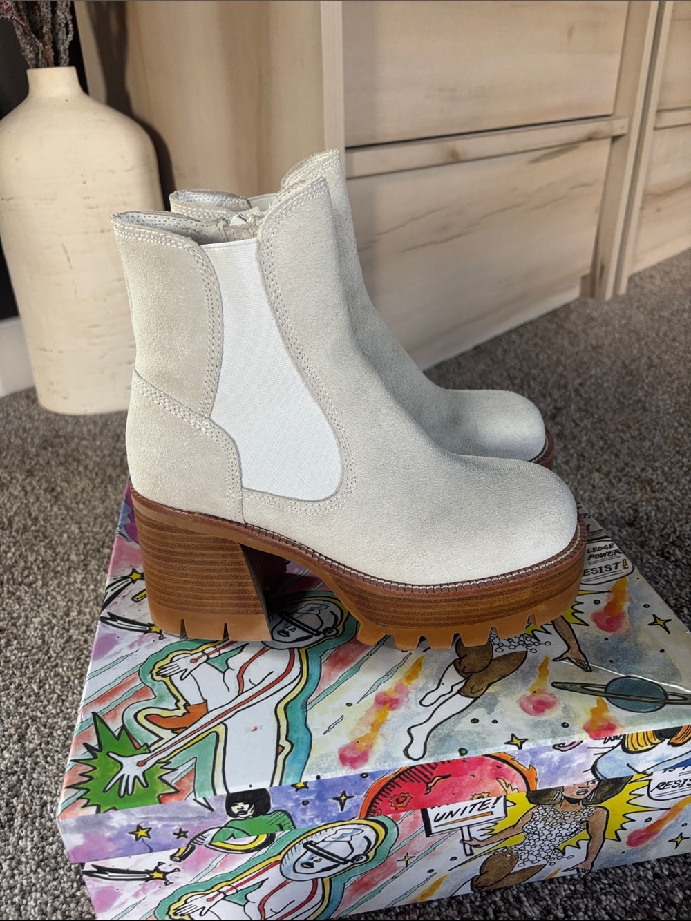 Jeffrey Campbell Cream Suede Platform Preston Booties - Picture 1 of 3